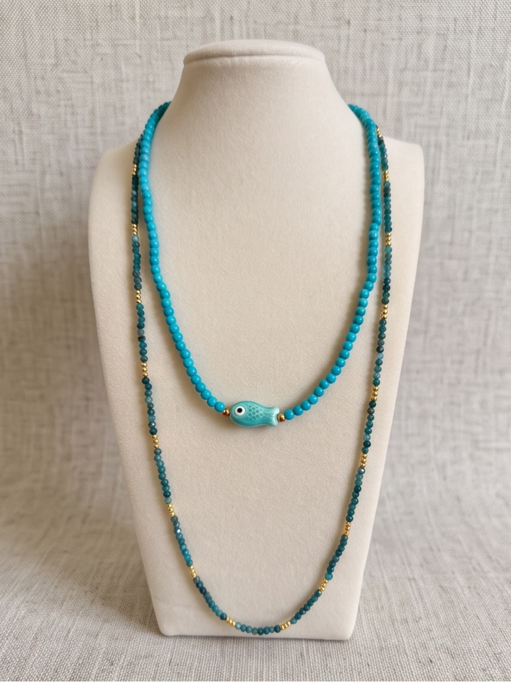 Turquoise Beaded Fish Pendant Necklace - Women Jewelry Set